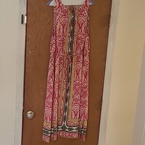 LOFT Pink and Yellow Patterned Sleeveless Dress